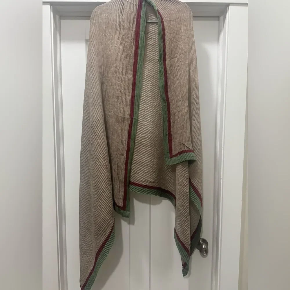 Handmade Boho Style Colorblock Shawl/Wrap With Pleated Textured, Large Size
